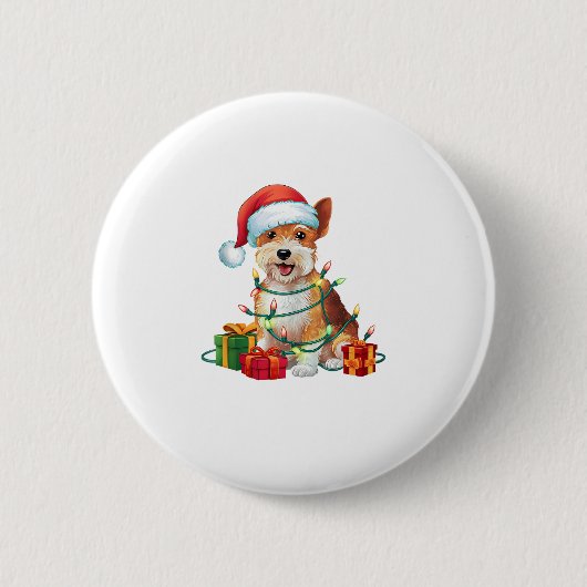Xmas Lighting Weihnachtsmannmütze Dandie Dinmont T Button (Vorderseite)