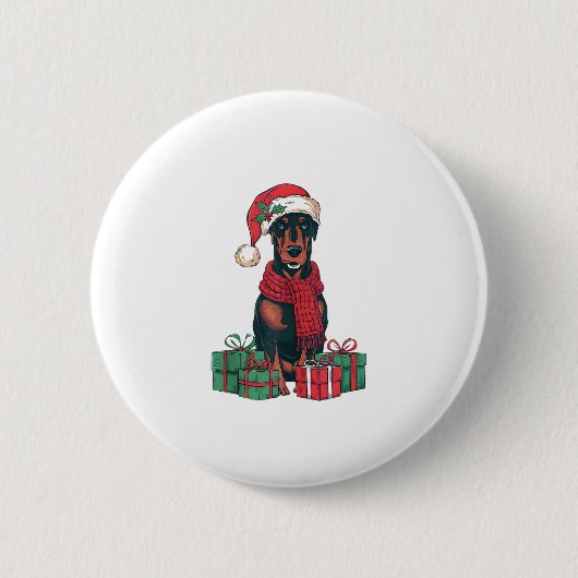 Xmas Lighting Weihnachtsmannmütze Doberman Dog Wei Button (Vorderseite)