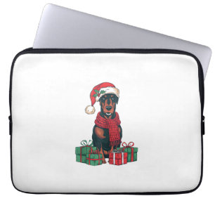 Xmas Lighting Weihnachtsmannmütze Doberman Dog Wei Laptopschutzhülle