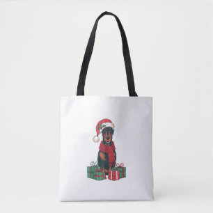 Xmas Lighting Weihnachtsmannmütze Doberman Dog Wei Tasche