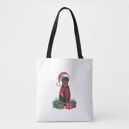 Xmas Lighting Weihnachtsmannmütze Doberman Dog Wei Tasche (Vorderseite)