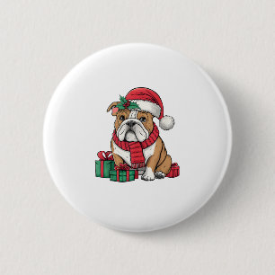Xmas Lighting Weihnachtsmannmütze Englisch Bulldog Button