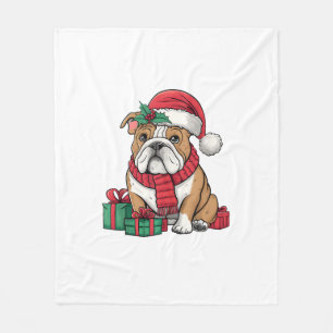 Xmas Lighting Weihnachtsmannmütze Englisch Bulldog Fleecedecke