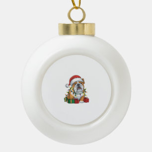 Xmas Lighting Weihnachtsmannmütze Englisch Bulldog Keramik Kugel-Ornament