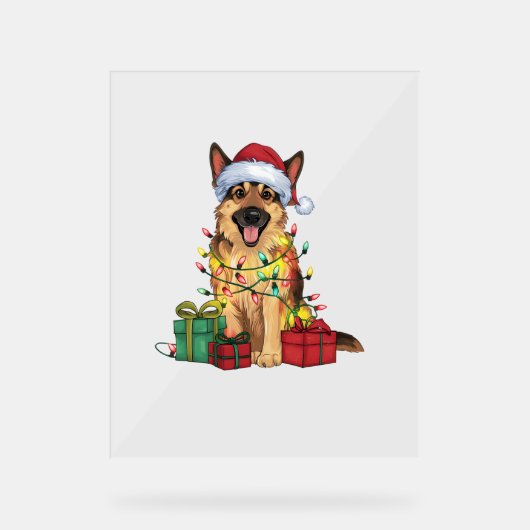 Xmas Lighting Weihnachtsmannmütze German Shepherd Acrylschild (Vorderseite)