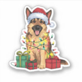 Xmas Lighting Weihnachtsmannmütze German Shepherd Aufkleber (Vorderseite)