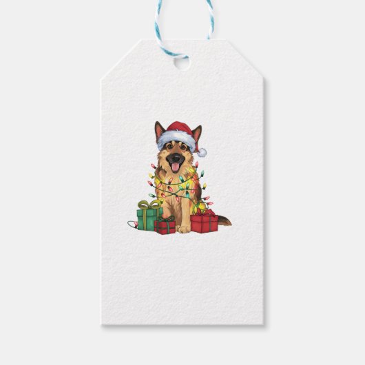 Xmas Lighting Weihnachtsmannmütze German Shepherd Geschenkanhänger (Vorderseite)