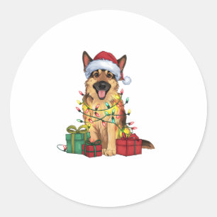 Xmas Lighting Weihnachtsmannmütze German Shepherd Runder Aufkleber