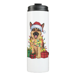 Xmas Lighting Weihnachtsmannmütze German Shepherd  Thermosbecher