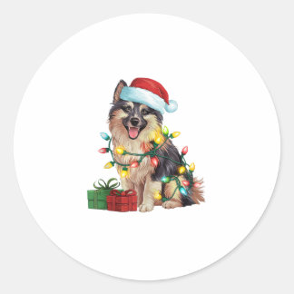 Xmas Lighting Weihnachtsmannmütze German Spitz Dog Runder Aufkleber