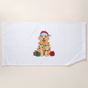 Xmas Lighting Weihnachtsmannmütze Golden Retriever Strandtuch