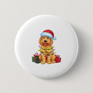 Xmas Lighting Weihnachtsmannmütze Goldendoodle Dog Button