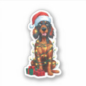 Xmas Lighting Weihnachtsmannmütze Gordon Setter Do Aufkleber (Vorderseite)