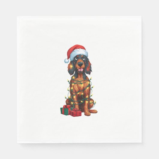 Xmas Lighting Weihnachtsmannmütze Gordon Setter Do Serviette (Vorderseite)