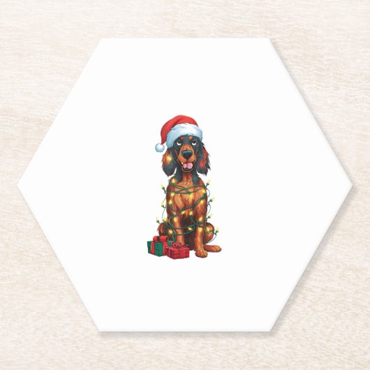 Xmas Lighting Weihnachtsmannmütze Gordon Setter Do Untersetzer (Vorderseite)