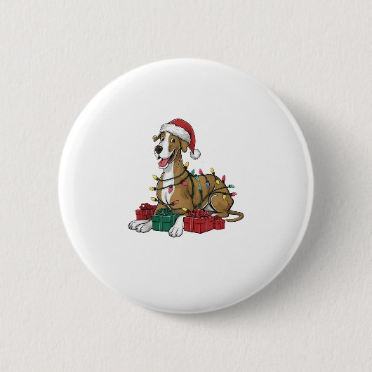 Xmas Lighting Weihnachtsmannmütze Great Dane Dog W Button (Vorderseite)