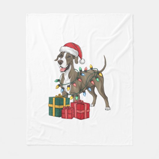 Xmas Lighting Weihnachtsmannmütze Great Dane Dog W Fleecedecke (Vorderseite)