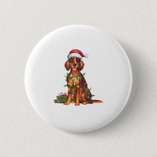 Xmas Lighting Weihnachtsmannmütze Irish Setter Dog Button