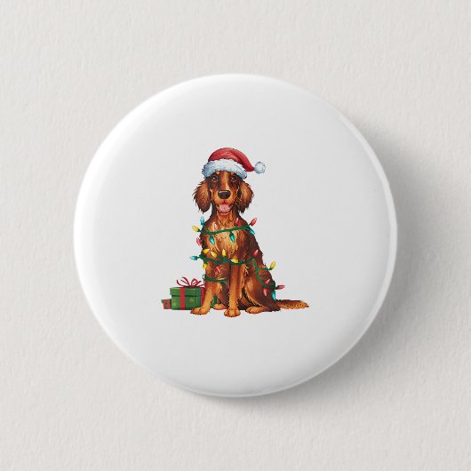 Xmas Lighting Weihnachtsmannmütze Irish Setter Dog Button (Vorderseite)