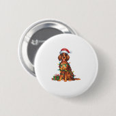 Xmas Lighting Weihnachtsmannmütze Irish Setter Dog Button (Vorne & Hinten)