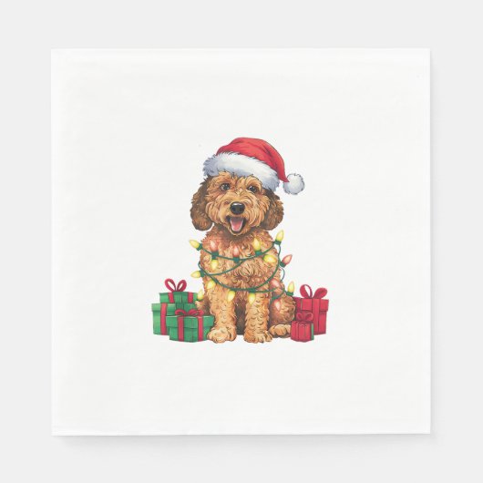 Xmas Lighting Weihnachtsmannmütze Labradoodle Dog Serviette (Vorderseite)