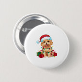 Xmas Lighting Weihnachtsmannmütze Maltipoo Dog Wei Button (Vorne & Hinten)