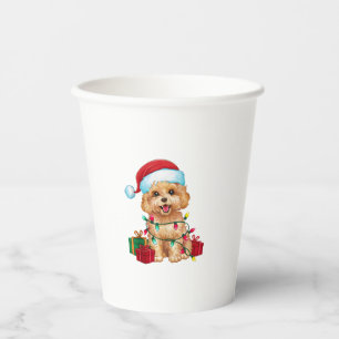 Xmas Lighting Weihnachtsmannmütze Maltipoo Dog Wei Pappbecher