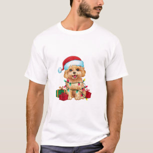 Xmas Lighting Weihnachtsmannmütze Maltipoo Dog Wei T-Shirt