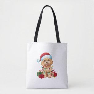 Xmas Lighting Weihnachtsmannmütze Maltipoo Dog Wei Tasche