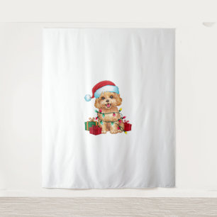 Xmas Lighting Weihnachtsmannmütze Maltipoo Dog Wei Wandteppich