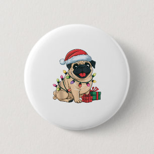 Xmas Lighting Weihnachtsmannmütze Mops Hunde Weihn Button