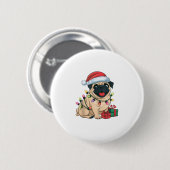 Xmas Lighting Weihnachtsmannmütze Mops Hunde Weihn Button (Vorne & Hinten)