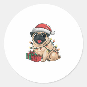 Xmas Lighting Weihnachtsmannmütze Mops Hunde Weihn Runder Aufkleber