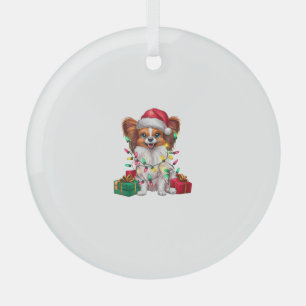 Xmas Lighting Weihnachtsmannmütze Papillon Dog Wei Ornament Aus Glas