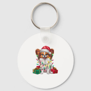 Xmas Lighting Weihnachtsmannmütze Papillon Dog Wei Schlüsselanhänger