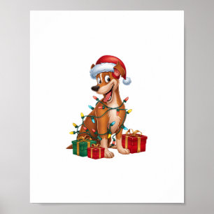 Xmas Lighting Weihnachtsmannmütze Pinscher Hund We Poster