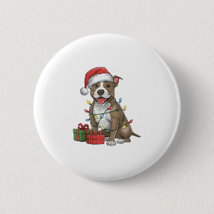 Xmas Lighting Weihnachtsmannmütze Pitbull Terrier  Button