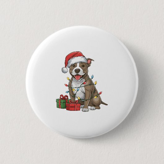 Xmas Lighting Weihnachtsmannmütze Pitbull Terrier  Button (Vorderseite)