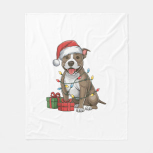 Xmas Lighting Weihnachtsmannmütze Pitbull Terrier  Fleecedecke
