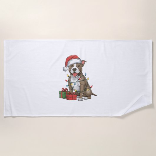 Xmas Lighting Weihnachtsmannmütze Pitbull Terrier  Strandtuch (Vorderseite)
