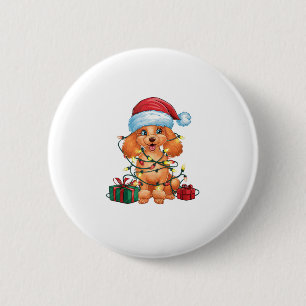 Xmas Lighting Weihnachtsmannmütze Poodle Dog Weihn Button