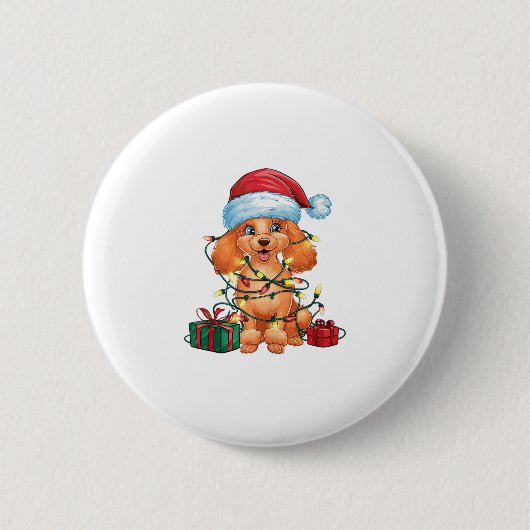 Xmas Lighting Weihnachtsmannmütze Poodle Dog Weihn Button (Vorderseite)