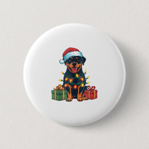 Xmas Lighting Weihnachtsmannmütze Rottweiler Dog W Button