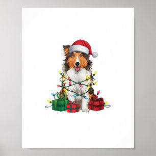 Xmas Lighting Weihnachtsmannmütze Rough Collie Dog Poster