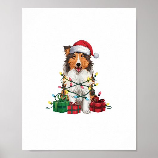 Xmas Lighting Weihnachtsmannmütze Rough Collie Dog Poster (Vorne)