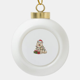 Xmas Lighting Weihnachtsmannmütze Samoyed Dog Weih Keramik Kugel-Ornament