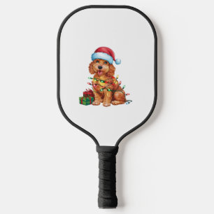 Xmas Lighting Weihnachtsmannmütze Schnoodle Dog We Pickleball Schläger