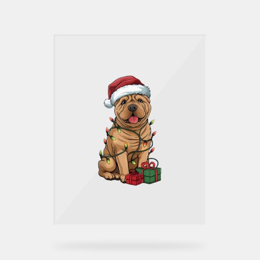 Xmas Lighting Weihnachtsmannmütze Shar Pei Dog Wei Acrylschild (Vorderseite)
