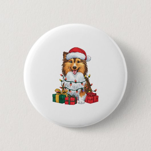 Xmas Lighting Weihnachtsmannmütze Sheltie Dog Weih Button (Vorderseite)