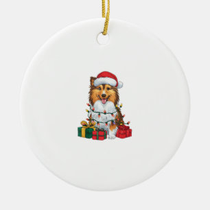 Xmas Lighting Weihnachtsmannmütze Sheltie Dog Weih Keramik Ornament